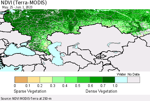 Russian Federation NDVI (Terra-MODIS) Thematic Map For 5/25/2023 - 6/1/2023