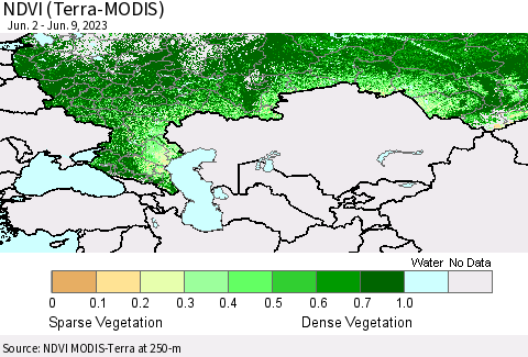 Russian Federation NDVI (Terra-MODIS) Thematic Map For 6/2/2023 - 6/9/2023