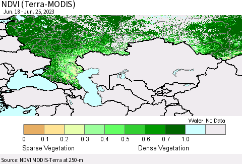 Russian Federation NDVI (Terra-MODIS) Thematic Map For 6/18/2023 - 6/25/2023