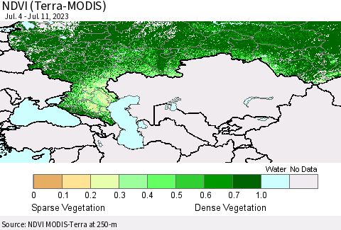 Russian Federation NDVI (Terra-MODIS) Thematic Map For 7/4/2023 - 7/11/2023