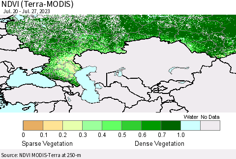 Russian Federation NDVI (Terra-MODIS) Thematic Map For 7/20/2023 - 7/27/2023
