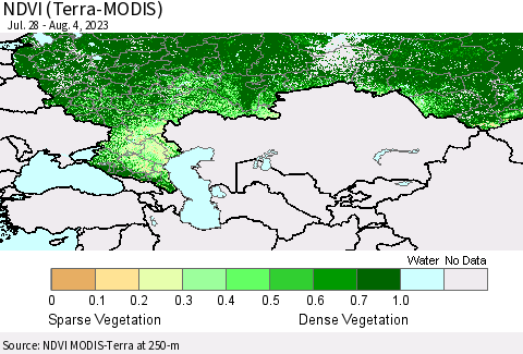 Russian Federation NDVI (Terra-MODIS) Thematic Map For 7/28/2023 - 8/4/2023