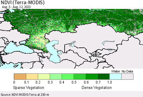 Russian Federation NDVI (Terra-MODIS) Thematic Map For 8/5/2023 - 8/12/2023