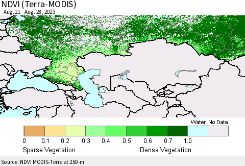 Russian Federation NDVI (Terra-MODIS) Thematic Map For 8/21/2023 - 8/28/2023