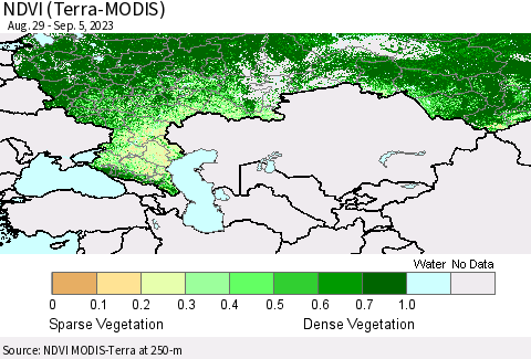 Russian Federation NDVI (Terra-MODIS) Thematic Map For 8/29/2023 - 9/5/2023