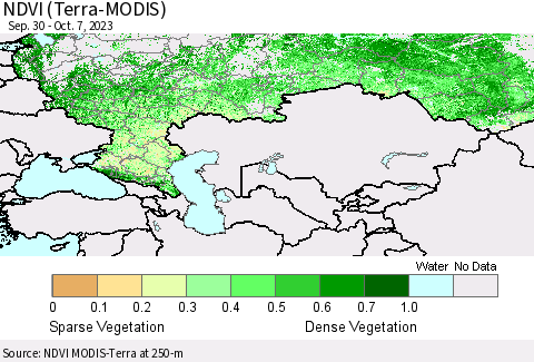Russian Federation NDVI (Terra-MODIS) Thematic Map For 9/30/2023 - 10/7/2023