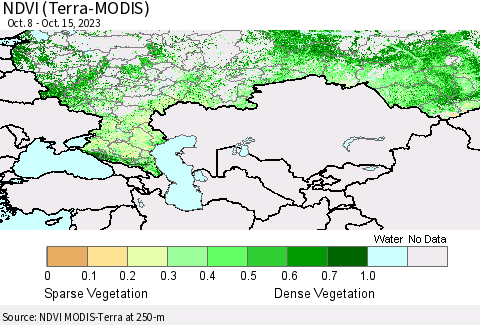 Russian Federation NDVI (Terra-MODIS) Thematic Map For 10/8/2023 - 10/15/2023