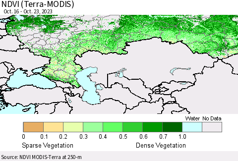 Russian Federation NDVI (Terra-MODIS) Thematic Map For 10/16/2023 - 10/23/2023