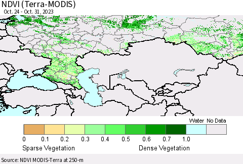 Russian Federation NDVI (Terra-MODIS) Thematic Map For 10/24/2023 - 10/31/2023