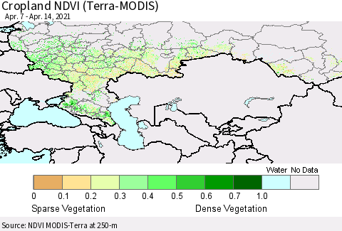 Russian Federation Cropland NDVI (Terra-MODIS) Thematic Map For 4/7/2021 - 4/14/2021