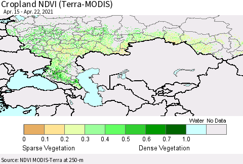 Russian Federation Cropland NDVI (Terra-MODIS) Thematic Map For 4/15/2021 - 4/22/2021