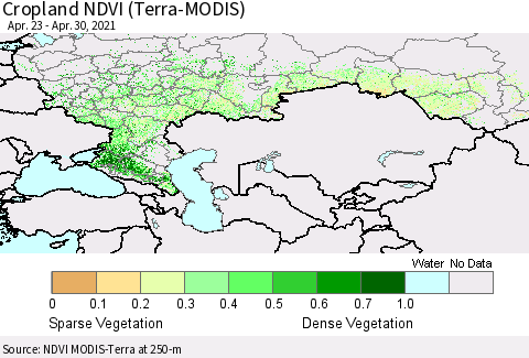 Russian Federation Cropland NDVI (Terra-MODIS) Thematic Map For 4/23/2021 - 4/30/2021