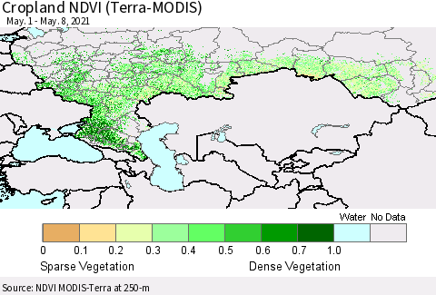 Russian Federation Cropland NDVI (Terra-MODIS) Thematic Map For 5/1/2021 - 5/8/2021