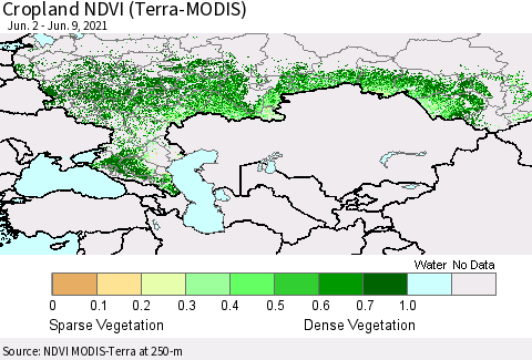 Russian Federation Cropland NDVI (Terra-MODIS) Thematic Map For 6/2/2021 - 6/9/2021