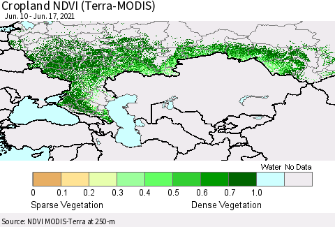 Russian Federation Cropland NDVI (Terra-MODIS) Thematic Map For 6/10/2021 - 6/17/2021