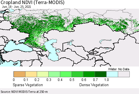 Russian Federation Cropland NDVI (Terra-MODIS) Thematic Map For 6/18/2021 - 6/25/2021