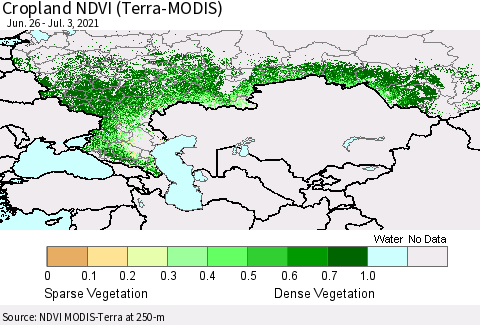 Russian Federation Cropland NDVI (Terra-MODIS) Thematic Map For 6/26/2021 - 7/3/2021