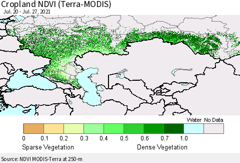 Russian Federation Cropland NDVI (Terra-MODIS) Thematic Map For 7/20/2021 - 7/27/2021
