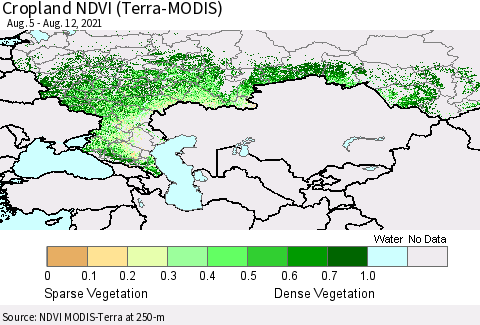 Russian Federation Cropland NDVI (Terra-MODIS) Thematic Map For 8/5/2021 - 8/12/2021