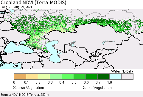 Russian Federation Cropland NDVI (Terra-MODIS) Thematic Map For 8/21/2021 - 8/28/2021