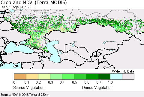 Russian Federation Cropland NDVI (Terra-MODIS) Thematic Map For 9/6/2021 - 9/13/2021