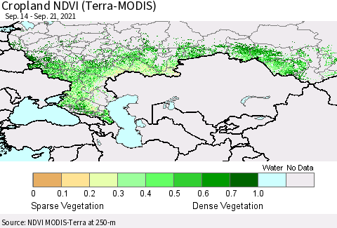 Russian Federation Cropland NDVI (Terra-MODIS) Thematic Map For 9/14/2021 - 9/21/2021