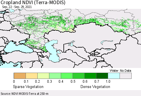 Russian Federation Cropland NDVI (Terra-MODIS) Thematic Map For 9/22/2021 - 9/29/2021