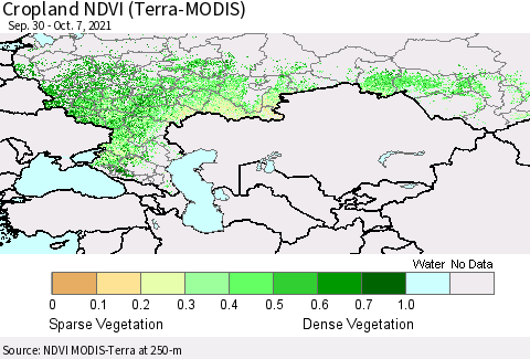 Russian Federation Cropland NDVI (Terra-MODIS) Thematic Map For 9/30/2021 - 10/7/2021