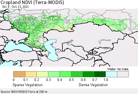 Russian Federation Cropland NDVI (Terra-MODIS) Thematic Map For 10/8/2021 - 10/15/2021