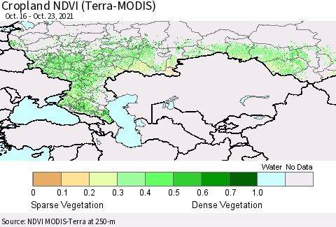 Russian Federation Cropland NDVI (Terra-MODIS) Thematic Map For 10/16/2021 - 10/23/2021