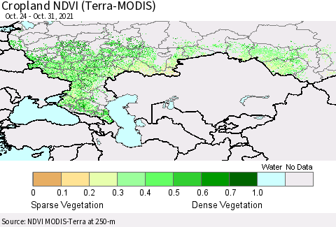 Russian Federation Cropland NDVI (Terra-MODIS) Thematic Map For 10/24/2021 - 10/31/2021