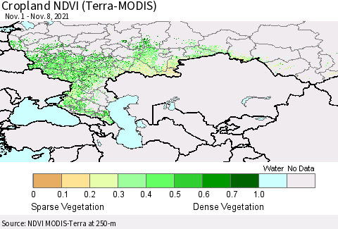 Russian Federation Cropland NDVI (Terra-MODIS) Thematic Map For 11/1/2021 - 11/8/2021