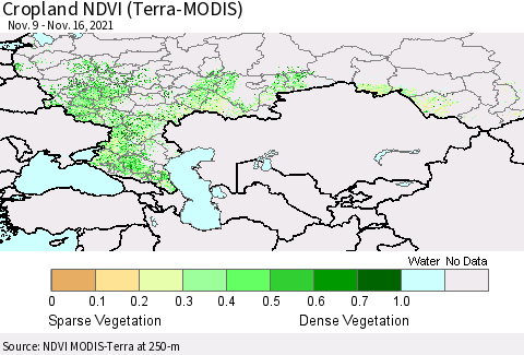 Russian Federation Cropland NDVI (Terra-MODIS) Thematic Map For 11/9/2021 - 11/16/2021