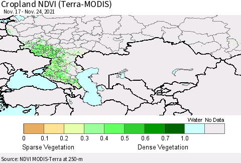 Russian Federation Cropland NDVI (Terra-MODIS) Thematic Map For 11/17/2021 - 11/24/2021