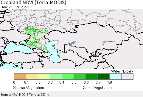 Russian Federation Cropland NDVI (Terra-MODIS) Thematic Map For 11/25/2021 - 12/2/2021