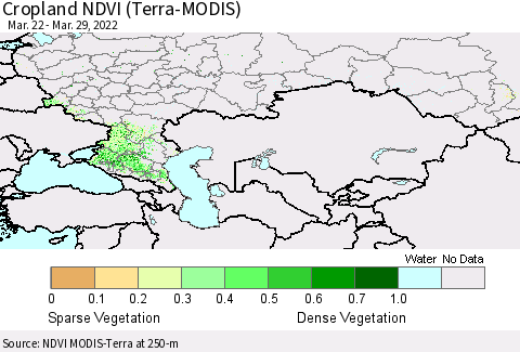 Russian Federation Cropland NDVI (Terra-MODIS) Thematic Map For 3/22/2022 - 3/29/2022