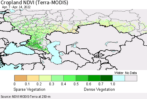 Russian Federation Cropland NDVI (Terra-MODIS) Thematic Map For 4/7/2022 - 4/14/2022