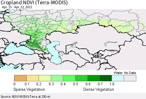 Russian Federation Cropland NDVI (Terra-MODIS) Thematic Map For 4/15/2022 - 4/22/2022