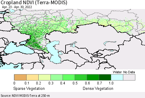 Russian Federation Cropland NDVI (Terra-MODIS) Thematic Map For 4/23/2022 - 4/30/2022