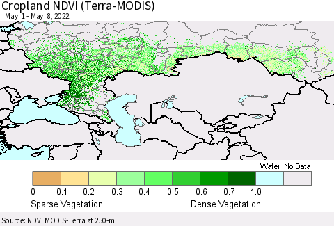 Russian Federation Cropland NDVI (Terra-MODIS) Thematic Map For 5/1/2022 - 5/8/2022
