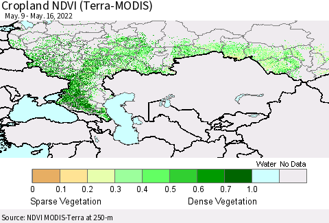 Russian Federation Cropland NDVI (Terra-MODIS) Thematic Map For 5/9/2022 - 5/16/2022