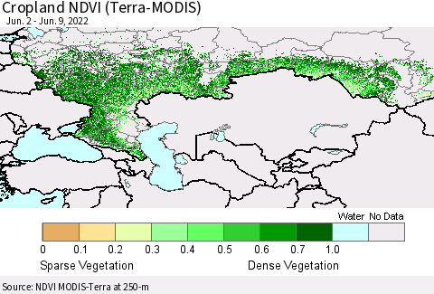 Russian Federation Cropland NDVI (Terra-MODIS) Thematic Map For 6/2/2022 - 6/9/2022