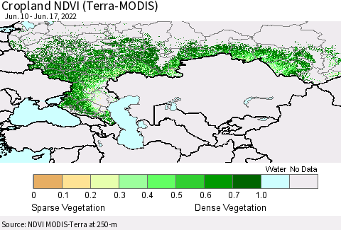 Russian Federation Cropland NDVI (Terra-MODIS) Thematic Map For 6/10/2022 - 6/17/2022