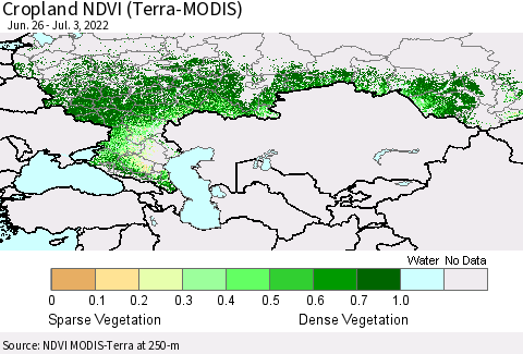 Russian Federation Cropland NDVI (Terra-MODIS) Thematic Map For 6/26/2022 - 7/3/2022