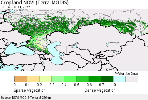 Russian Federation Cropland NDVI (Terra-MODIS) Thematic Map For 7/4/2022 - 7/11/2022