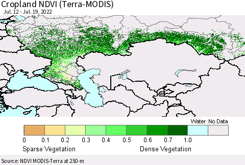 Russian Federation Cropland NDVI (Terra-MODIS) Thematic Map For 7/12/2022 - 7/19/2022