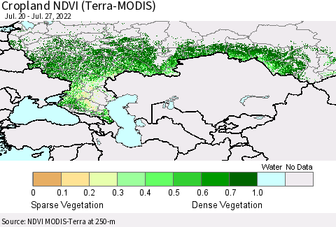 Russian Federation Cropland NDVI (Terra-MODIS) Thematic Map For 7/20/2022 - 7/27/2022
