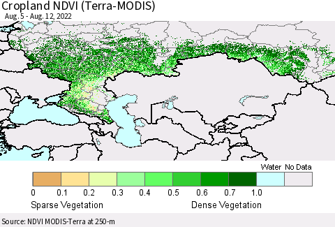Russian Federation Cropland NDVI (Terra-MODIS) Thematic Map For 8/5/2022 - 8/12/2022