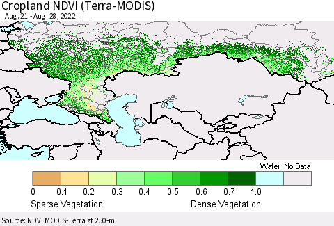 Russian Federation Cropland NDVI (Terra-MODIS) Thematic Map For 8/21/2022 - 8/28/2022