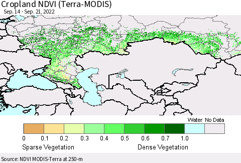 Russian Federation Cropland NDVI (Terra-MODIS) Thematic Map For 9/14/2022 - 9/21/2022
